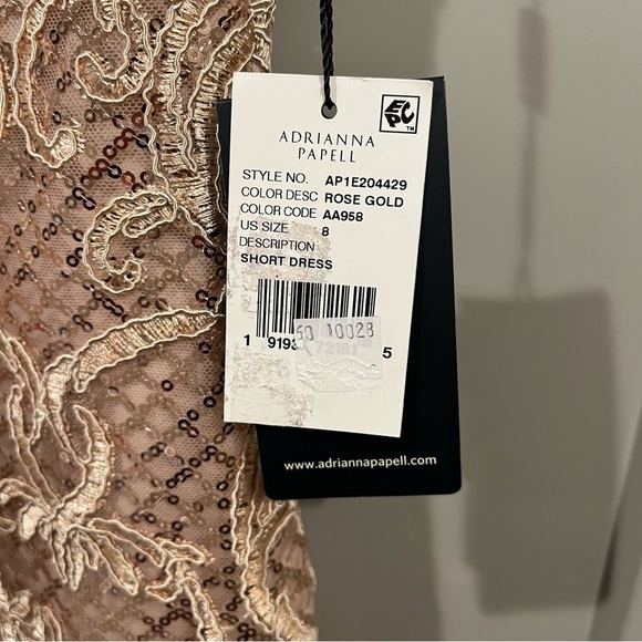 NWT Adrianna Papell Sz 8 Rose Gold Sheath Knee Length Cocktail Dress AP1E204429 - Picture 4 of 5